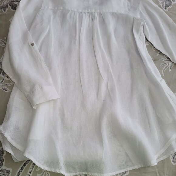 Sigrid Olsen Oversize White Linen Button-up Blouse Tunic Medium EUC - Picture 3 of 7